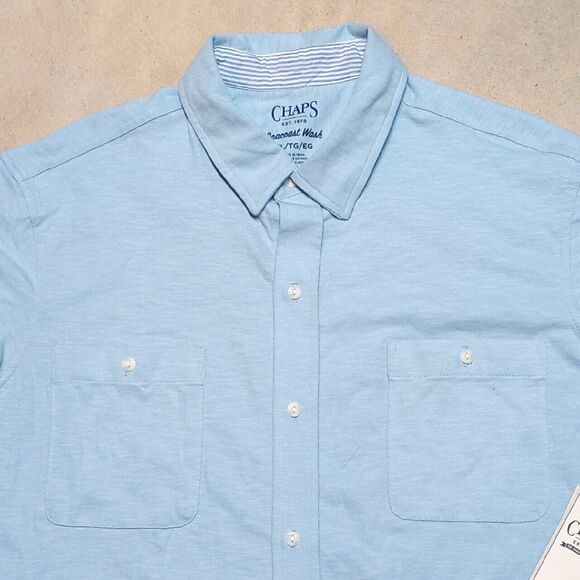 NWT Chaps Seacoast Wash Sky Blue 100% Cotton Comfort Button Shirt - Mens Size XL - Picture 2 of 7